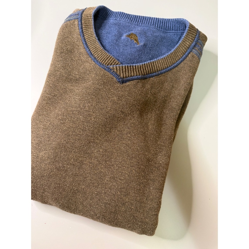 Tommy Bahama Mens Reversible V-Neck Sweater Brown Blue Marlin Logo XL